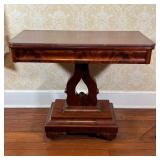 ANTIQUE LYRE FORM GAMES TABLE | Late 19th century, flip top, rotates to open on a veneered open wire