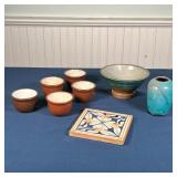 GROUP POTTERY & STONEWARE | Including a Jugtown ware blue glazed vase, marked on the bottom (h. 4-1/