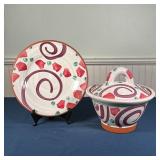 ART POTTERY PUNCH BOWL | Covered punch bowl with underplate (dia. 12-1/4 in.)