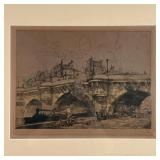SIGNED ETCHING | Signed "Couisers" (?) lower right, riverscape with bridge, in a silvered frame; ove