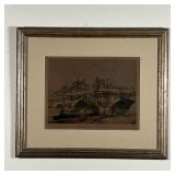 SIGNED ETCHING | Signed "Couisers" (?) lower right, riverscape with bridge, in a silvered frame; ove