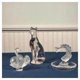 (3pc) LALIQUE & OTHER GLASS | Including a Lalique frosted glass koi fish dish (approx. h. 4 in.), a 