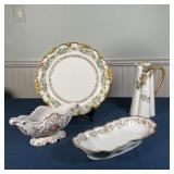 (4pc) GILT DECORATED PORCELAIN | Including a Haviland Limoges chocolate pot (h. 10-1/2 in.), an Ital