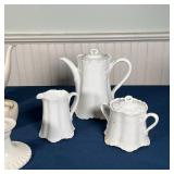 covered sugar with gilt highlights (tallest) h. 9 in.; and a (3pc) Haviland France tree stump form c