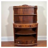 WOOD ETAGERE | Nicely figured wood, single-piece construction, having two shelves over a full-width 