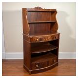 WOOD ETAGERE | Nicely figured wood, single-piece construction, having two shelves over a full-width 