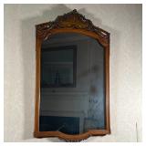 PAINTED CARVED WALL MIRROR | The top with open fretwork and paint decoration; bottom with carved flo