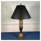 BRASS TABLE LAMP | 1918 Argonne with black shade and flickering candle bulb; overall h. 28 x dia. 16
