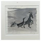 (3pc) FRAMED ETCHINGS | Etchings or woodblock prints, each pencil signed indistinctly lower right; l