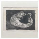 (3pc) FRAMED ETCHINGS | Etchings or woodblock prints, each pencil signed indistinctly lower right; l
