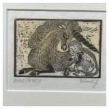 (3pc) FRAMED ETCHINGS | Etchings or woodblock prints, each pencil signed indistinctly lower right; l