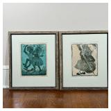 (2pc) SIGNED WOODBLOCKS | In matching frames, each pencil signed lower right, including one of a gir