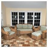 (4pc) IMPRESSIVE WICKER SUITE | Large-form wicker suite including a sofa (h. 32 x 77 x 44 in.), a pa