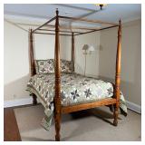 MAPLE CANOPY BED | Antique style canopy bed of nicely figured wood with carved banisters; h. 85 x w.