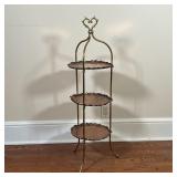 COPPER STAND | Three-tiered copper stand with scalloped edges and a heart-form carrying handle; h. 3