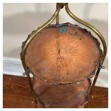 COPPER STAND | Three-tiered copper stand with scalloped edges and a heart-form carrying handle; h. 3