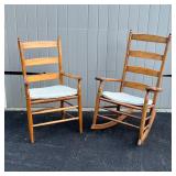 PAIR ANTIQUE LADDERBACK CHAIRS | Including a rocking chair (h.43 x 27-1/2 x 34 in) and an armchair
