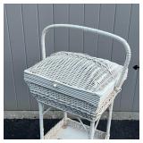 WICKER SEWING BASKET on STAND | With lower shelf; h. 33 x 18 x 15 in.