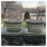 PAIR RECTANGULAR PLANTERS | Cement planters, marked; h. 10 x w. 17 x d. 12 in.