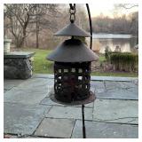 PAIR WROUGHT IRON HANGING LANTERNS | Pagoda style, on stands; overall h. 38 in.