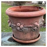 MONUMENTAL TERRACOTTA POT | Large planter with conforming underplate; h. 17 x dia. 22 in.
