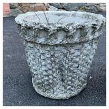 PAIR BASKET-FORM PLANTERS | Cement planters; h. 14 x dia. 15 in.