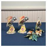 (3pc) BIRD FIGURES | Including two English bird figures mounted on sunflowers and an American potter