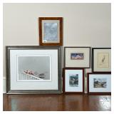 (6pc) DECORATIVE FRAMED ART | Including a fine Italian design frame, a signed artwork of a crane, a 