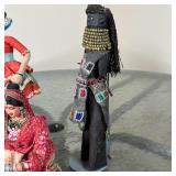 (9pc) FOLK ART DOLLS ETC. | Folk art and multi-cultural dolls and figures, plus a carved elephant ma