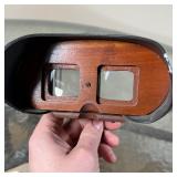 Antique stereoscope, "Model 40 Eye Comfort" with a collection of stereoscopic cards; l. 14 in.
