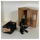 (2pc) SCIENTIFIC INSTRUMENT | Including an Amcon 200x microscope in a wood case and a Hayden Hausser