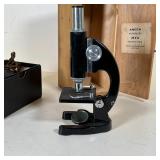 Including an Amcon 200x microscope in a wood case and a Hayden Hausser Hemoglobinmeter