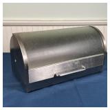 STAINLESS STEEL BREAD BOX | With frosted glass lid; h. 8-1/4 x w. 16 x d. 8-1/2 in.