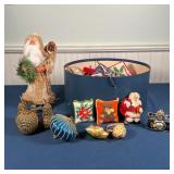 GROUP CHRISTMAS DECOR | Including fine Christmas ornaments, needlepoint ornaments, table decor, a St