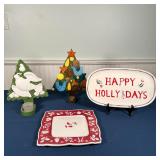 (4pc) HOLIDAY DECOR | Including two Christmas tree candle holders (tallest h. 13-1/2 in.) and two Ch