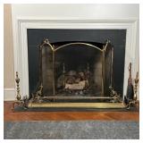 (6pc) FIREPLACE SUITE | Including two pairs of Chippendale style andirons (tallest h. 21 in), a fire