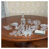 MISC. GLASS TABLEWARE | Including small glass candlesticks, pressed glass vessels, tealight candle h