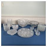 MISC. PRESSED GLASS | Pressed glass tableware including two round platters; dia. 12 in.; a large cut