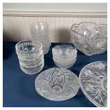 large cut crystal bowl, a plain glass mixing bowl, a set of small plates, two sets of Villeroy & Boc