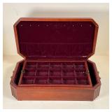 EUREKA JEWELRY BOX | Wooden jewelry box with velvet interior having a lift out tray and side carryin