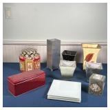 GROUP PLANTERS & BOXES | Including four tin boxes, two toleware planters, a pair of silvered planter