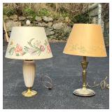 (2pc) MISC. LAMPS | Including a brass table lamp and a porcelain lamp; tallest h. 24 in. (over finia