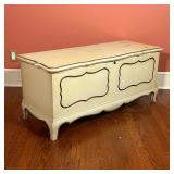 LANE FRENCH STYLE CHEST | Paint decorated blanket chest or bench with hinged lid, with lock marked "