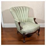including a fan-back upholstered chair (h. 35 x 27 x 37 in) and a hairpin-back side chair with needl
