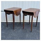 PAIR PEMBROKE TABLES | Each with a single drawer and spring-actuated drop sides; h. 27-1/2 x 24 x 16