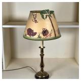 BRASS TABLE LAMP | With decorative shade painted with jungle animals; overall h. 22-1/2 in.