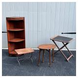 (4pc) MISC. FURNITURE | Including a corner tiered open shelf (38 x 12 x 12 in.) plus two small foldi