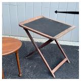 Including a corner tiered open shelf (38 x 12 x 12 in.) plus two small folding tables and a low stoo