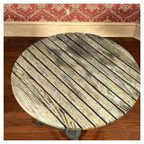 TEAK & IRON SIDE TABLE | Weather teak strip top; 29 x dia. 30 in.