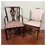 (2pc) UPHOLSTERED SIDE CHAIRS | Including a carved wood armchair with dyed needlepoint upholstered s